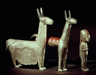 Llama, alpaca y mujer, del Lago Titicaca, Bolivia, c.1475-1532